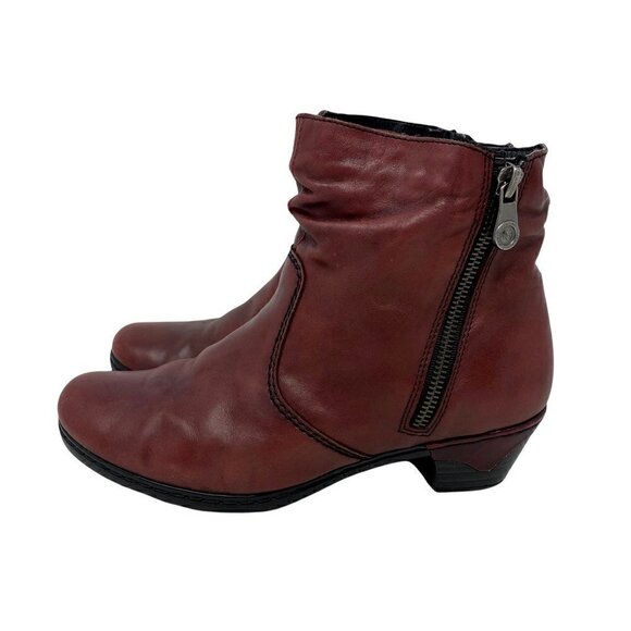 Rieker Womens Ankle Boots Booties Red Leather Cuban Heel Round Toe Zipper 6.5 37 - Picture 4 of 8